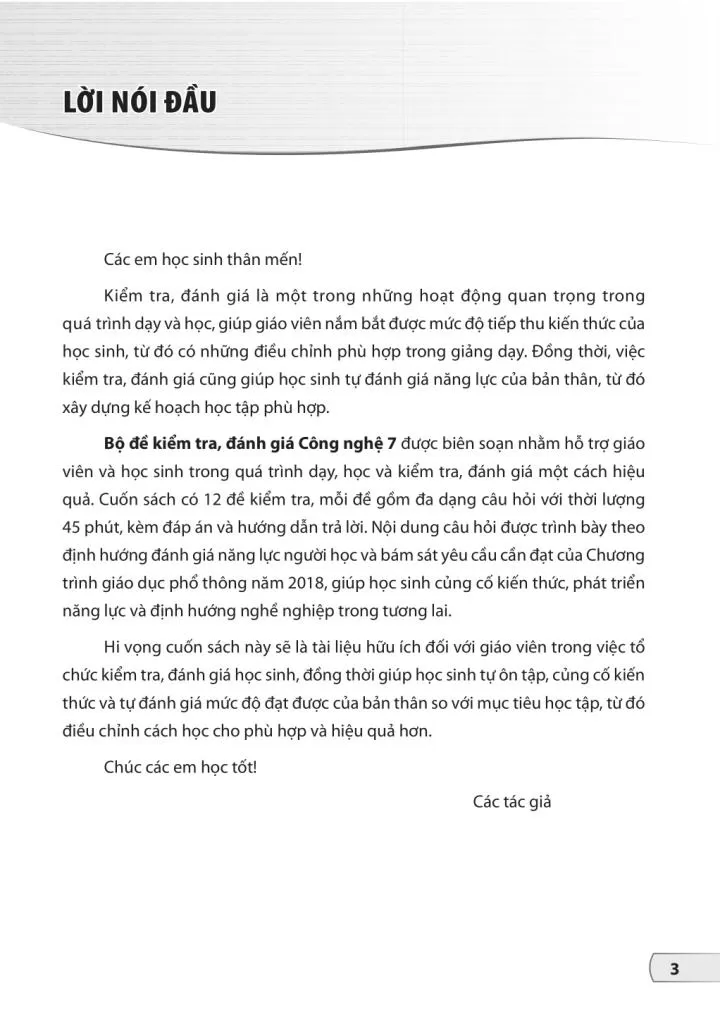 BỘ ĐỀ KIỂM TRA, ĐÁNH GIÁ CÔNG NGHỆ LỚP 7 (Theo chương trình GDPT 2018)